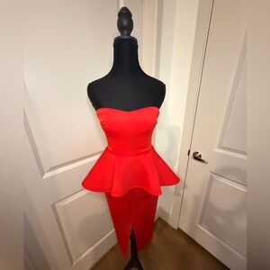 Miss Avenue Vibrant Red Strapless Peplum Dress